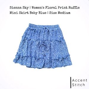 Sienna Sky | Floral Print Mini Skirt Ruffle Layered Baby Blue | Size Medium
